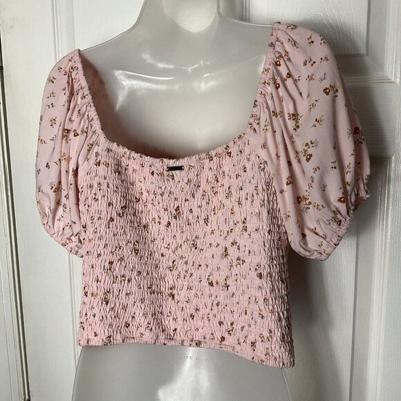Billabong Womans My Sunshine Crop Top Shirt Soft Pink Large L Romantic Floral - Picture 8 of 13